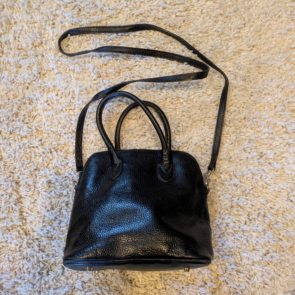 Vintage Nine West Black Handbag Crossbody Bag Black Pebble Leather Made In Italy